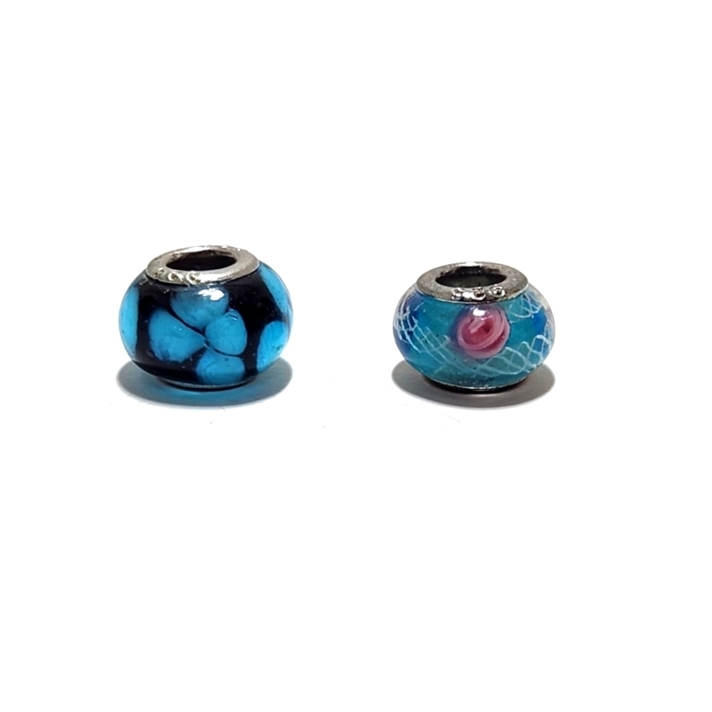 Pandora Style Murano Glass Spacer Beads Charm 925 Silver Blue Petal Pink Roses